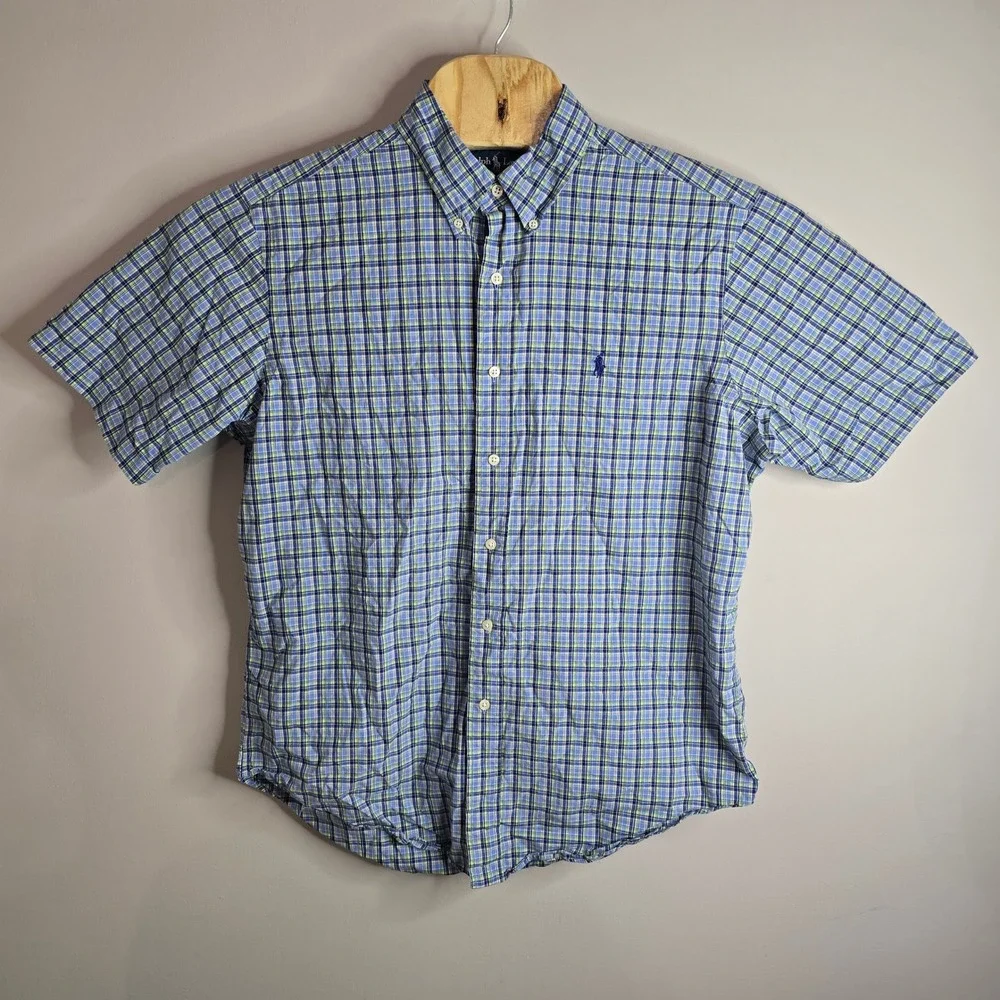 Polo Ralph Lauren Mens Large Classic Fit Plaid Short Sleeve‎ Button Down Shirt